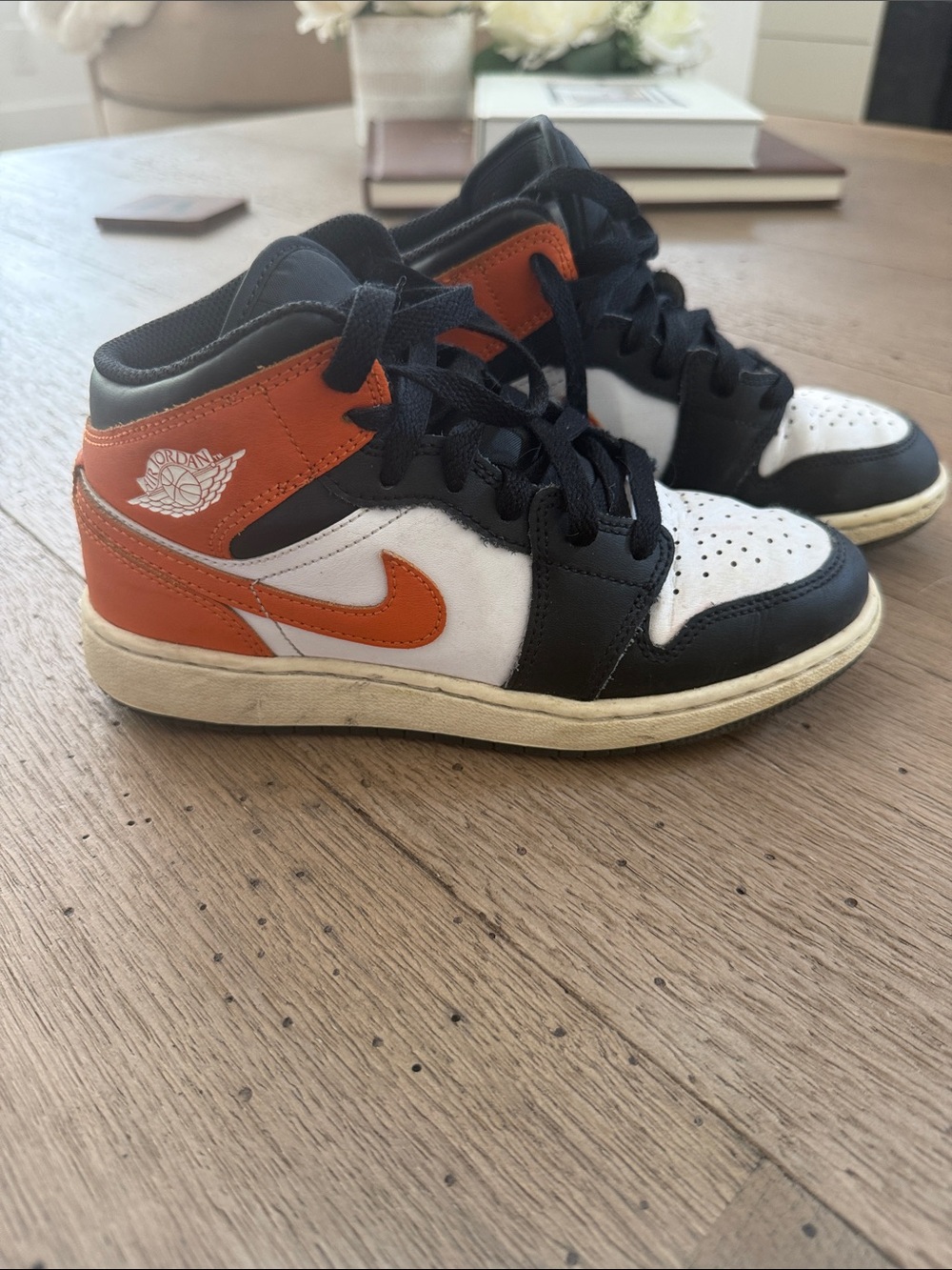 Jordan Kids Black Orange White Mid-Top Sneakers
